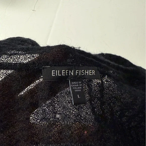 Eileen Fisher Mohair Black Lightweight Open-Front Cardigan Sweater Size Large - Picture 8 of 11